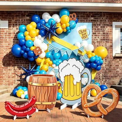 Large Oktoberfest Beer Mug Pretzel Sausage Cardboard Cutouts 4 Pack for Festive Party Decor