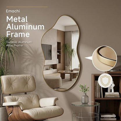 26" x 48" Irregular Wall Mirror – Black & Gold Oval-Edge Framed