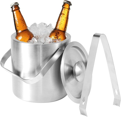 1.3L Stainless Steel Ice Bucket with Lid and Tongs, Small Double Wall Ice Pail Chill Container for Cocktails, Beer, Wine, Champagne, Keep Drinks Frozen Longer at Home, Bars, Parties, Outdoor