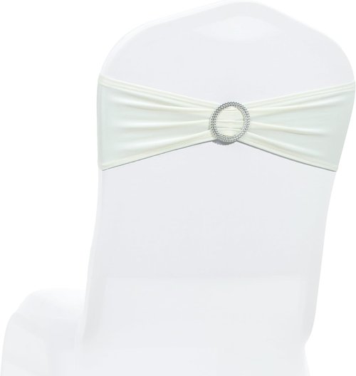 MDS Spandex Chair Sashes - Universal Fit Elastic Stretch Bow Ties for Weddings & Events | Ivory, Pack of 125