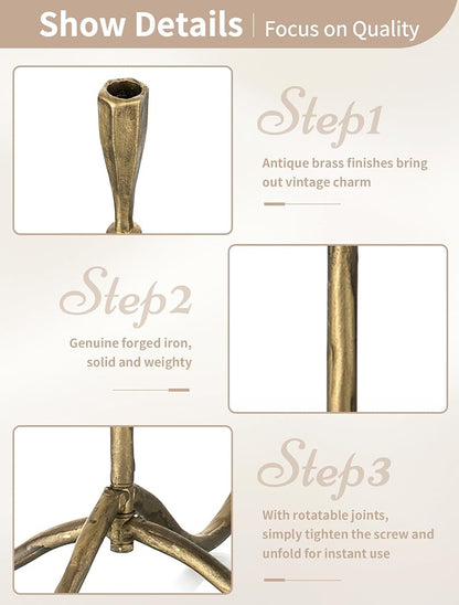 Tall Cast Iron Candle Holder Set – 5-Arm Candelabra in Matte Gold