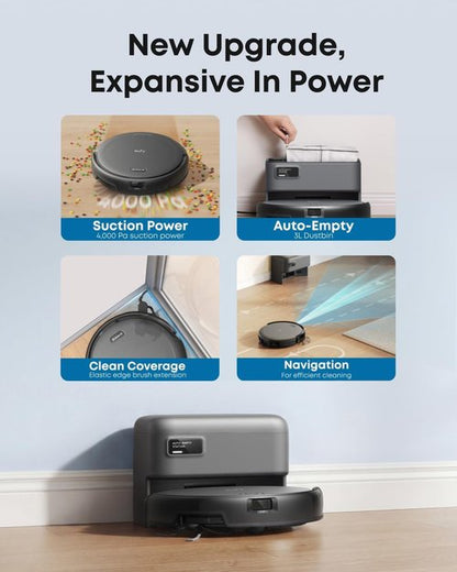 Eufy C10 Robot Vacuum - Self-Emptying with Advanced Smart Mapping & LiDAR Navigation | 2.85-Inch Slim Design, Powerful Suction for Pet Hair