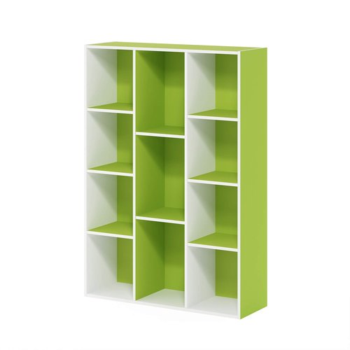 Furinno LUDER Book Shelf, 11-Cube Bookshelf, Reversible Bookcase, 9.4 x 29.1 x 41.7, Easy Assembly, for Living Room, Bedroom, Home Office, White/Green