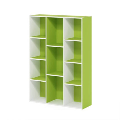 Furinno LUDER Book Shelf, 11-Cube Bookshelf, Reversible Bookcase, 9.4 x 29.1 x 41.7, Easy Assembly, for Living Room, Bedroom, Home Office, White/Green