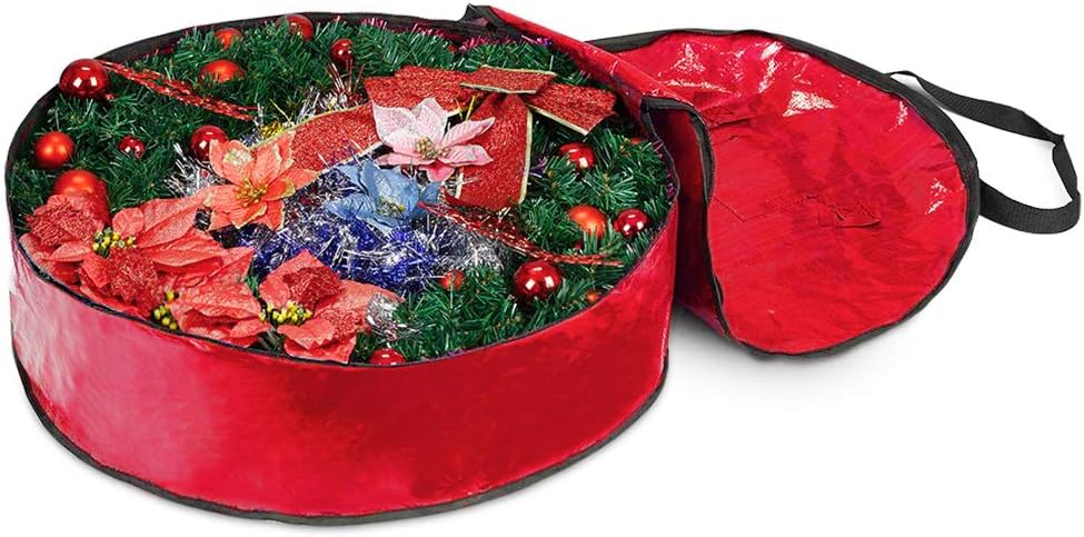 ProPik Christmas Wreath Storage Bag - Heavy-Duty Tear Resistant Holiday Container - 36” X 8” (Red)