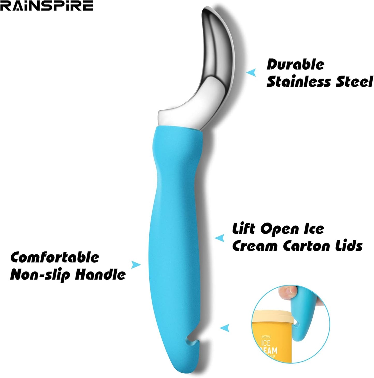 Rainspire Stainless Steel Ice Cream Scoop - Heavy Duty Design with Comfortable Handle | Perfect for Gelato, Sorbet, and Cookie Dough