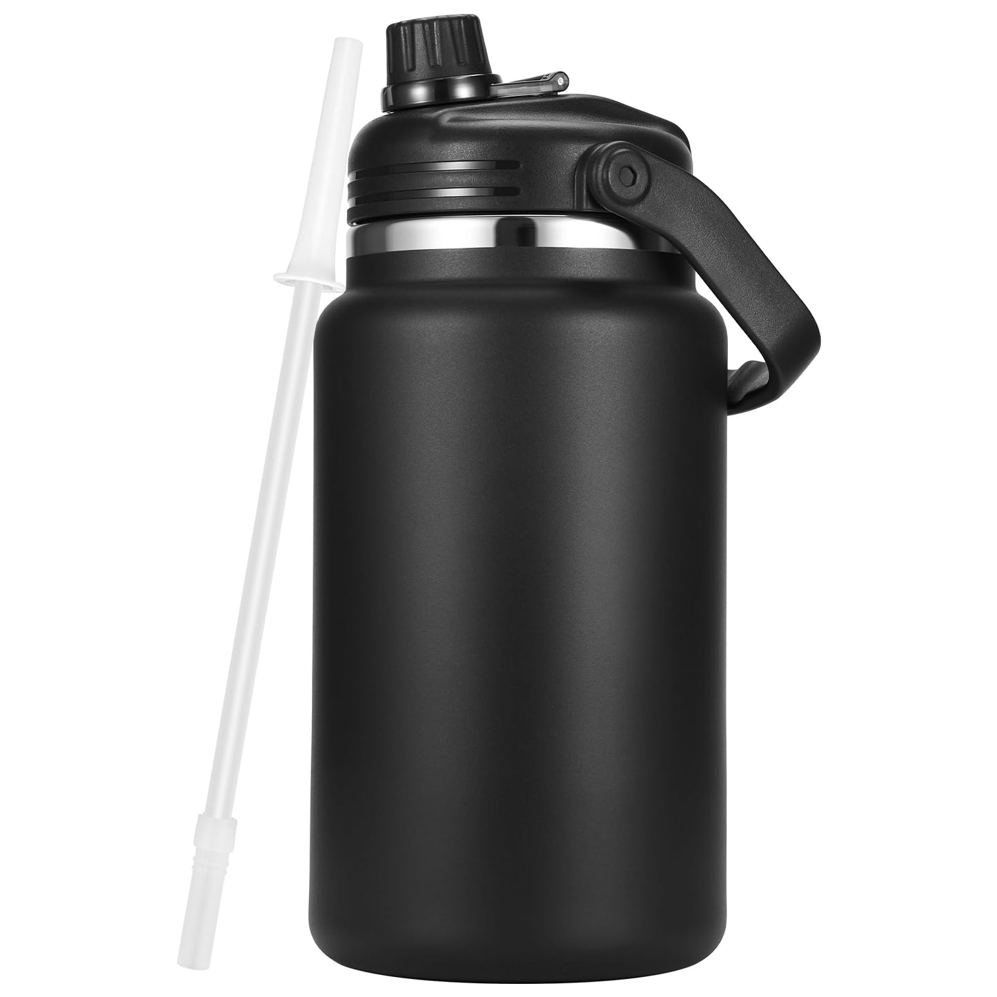 Olerd 135oz/1 Gallon Coffee Insulated Thermoses for Travel - Large Insulated Water Jug Classic Vacuum Bottle with Straw - 4.0L Stainless Steel Ice buckets for Hiking Fishing（Black）