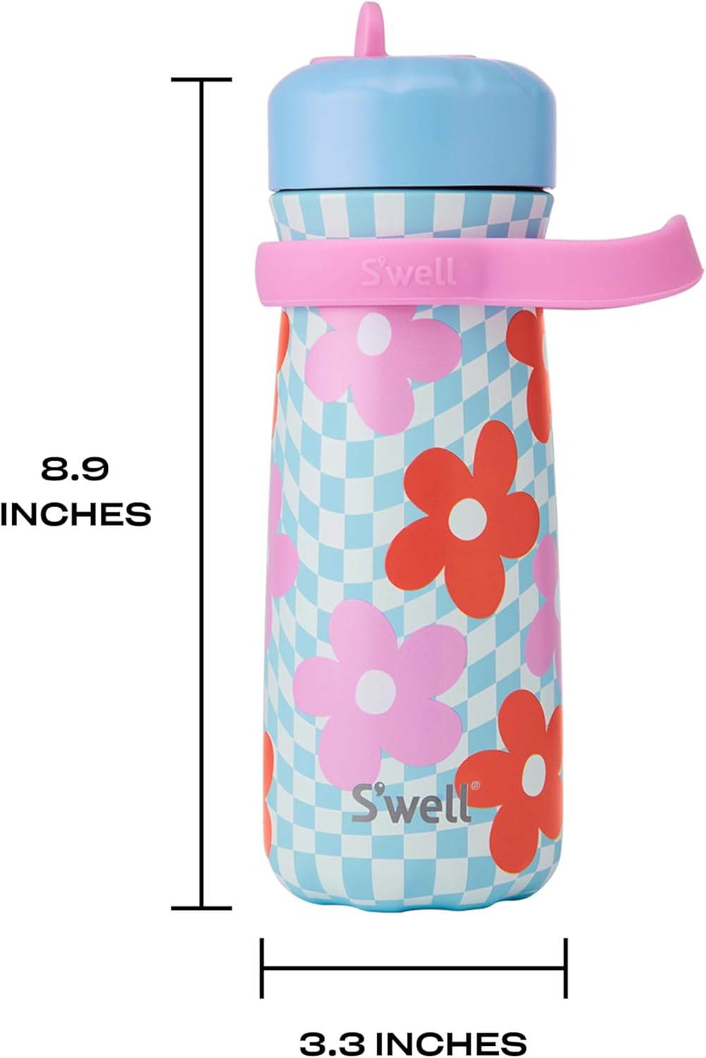 S'well Kids Traveler - 16oz Stainless Steel Bottle with Flip Straw Lid | Pink Petal, Insulated & BPA Free
