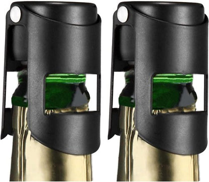 HYZ Champagne Stoppers 2Pack - Stainless Steel Sparkling Wine Bottle Stopper with Pure Silicone Air Tight Seal - Professional Wine Saver for Champagne，Prosecco and Cava (Black)