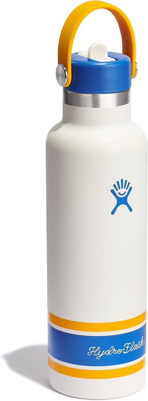 Hydro Flask Water Bottle - Insulated Stainless Steel - Standard Mouth Flex Straw Lid, Non Spill, Leakproof and Refillable in 21 Oz Campus Ivory