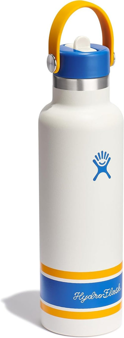 Hydro Flask Water Bottle - Insulated Stainless Steel - Standard Mouth Flex Straw Lid, Non Spill, Leakproof and Refillable in 21 Oz Campus Ivory