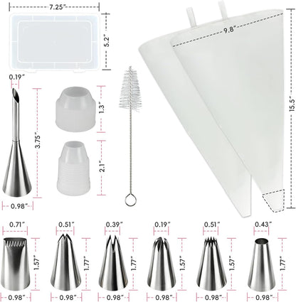 Skiennix Reusable Piping Bags Set - 16-Inch Pastry Bags for Cake Decorating | 15-Piece Easy Clean Kit