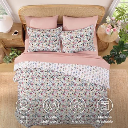 Andency King Reversible Floral Comforter Set - Pink Multi, 104x90 Inches