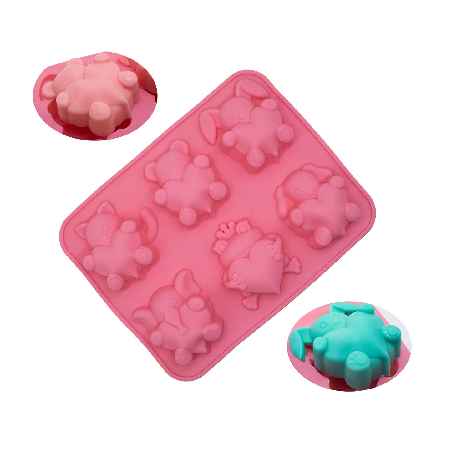 iHomeSpace Silicone Mold, Silicone Cake Baking Mold Handmade Soap Mold, 6 Cavities Different Cute Big Animal Cake Mold for Muffin Biscuit Chocolate Ice Cube Tray DIY Soap, Pink