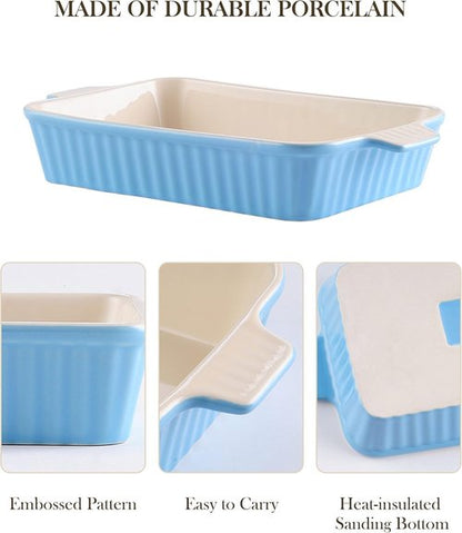 MALACASA Casserole Dishes - Porcelain Bakeware Set of 4 with Handles - Deep Rectangular Lasagna Pans in Blue (9.4"/11.1"/12.2"/14.7")