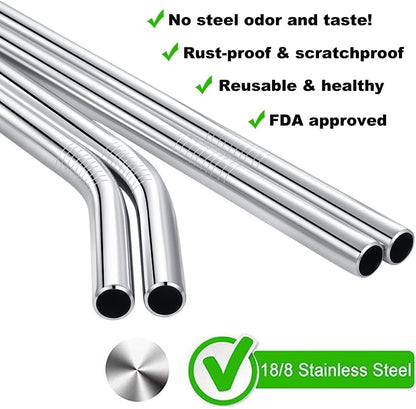 Stanley 12" Stainless Steel Straws - Reusable Metal Straws with Cleaning Brush | 4 Pack for 40 oz & 30 oz Tumblers
