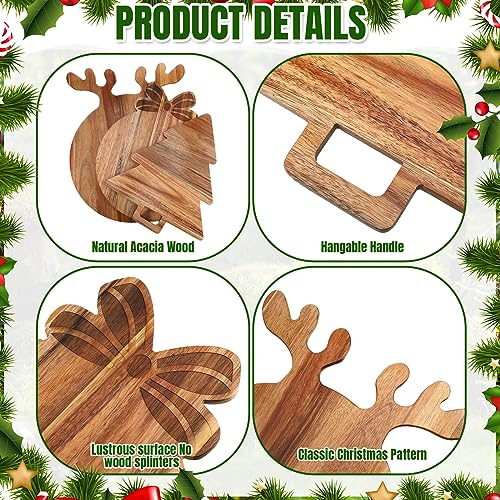 Christmas Themed Cutting Boards Set - Antler, Tree & Bowknot with Handles
