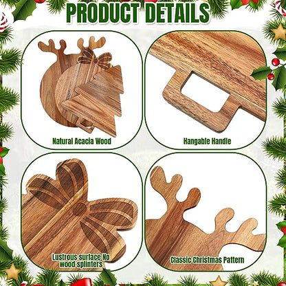 Christmas Themed Cutting Boards Set - Antler, Tree & Bowknot with Handles