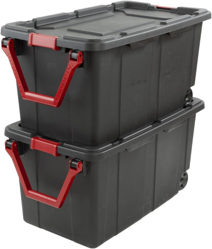 Regine Switzerland 40 Gallon Plastic Storage Bins - Durable Containers with Wheels, Black | 2 Pack