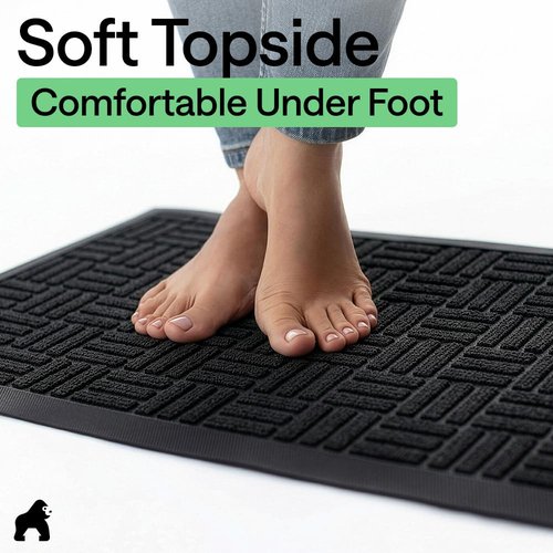 GORILLA GRIP 100% Waterproof All-Season WeatherMAX Doormat US Designed Natural Rubber, Stain and Fade Resistant, Low Profile Indoor Outdoor Door Mats, Easy Clean Patio Mat, 29x17, Black Maze