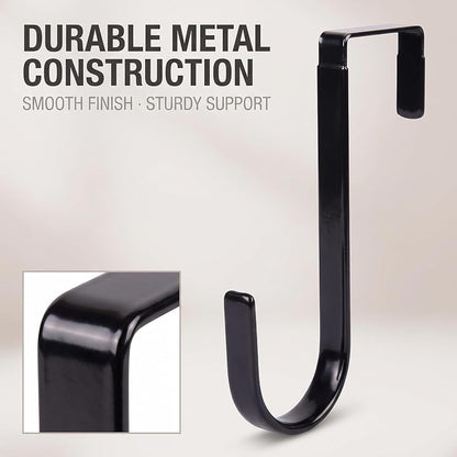 Wreath Hanger for Doors - Carbon Steel Black Over-the-Door Hook for Fall, Christmas & Halloween Decor