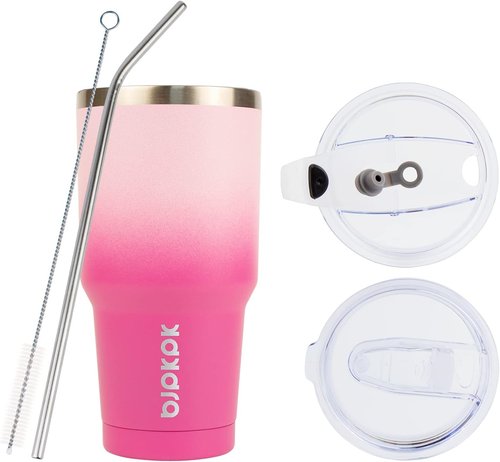 BJPKPK 30 Oz Travel Coffee Mug - Insulated Tumbler With Lid & Straw | Cherry Blossom Design