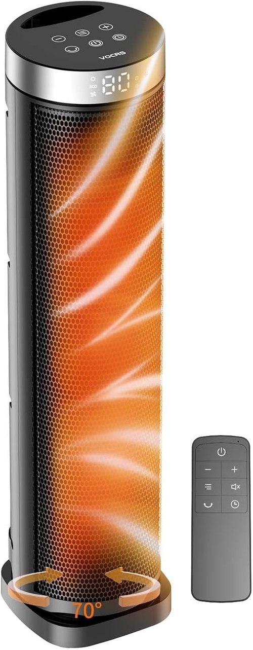 **Skiennix 70° Oscillating Space Heater - 1500W Quiet Electric Tower Heater with Remote, 24 Inches**