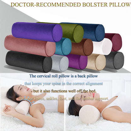 Tinbolunce Memory Foam Roll Pillow for Knee/Leg/Neck - Full Moon Bolster/Round Cylinder Pillow for Sleeping on Side or Back - Removable Cooling Cover Length 18" x 6" Diameter (Gray Pink)