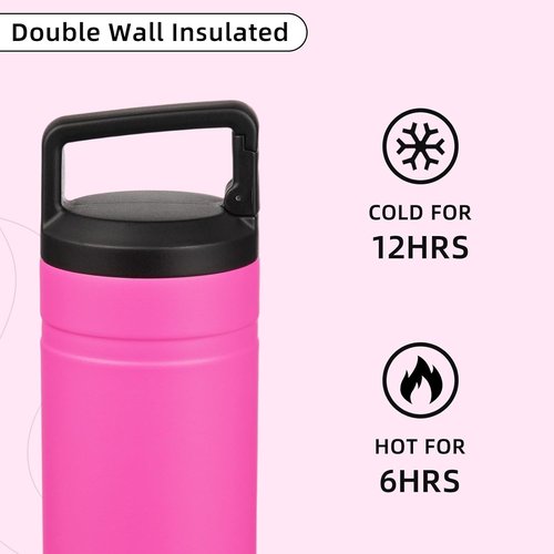 BJPKPK Insulated Water Bottle - 20 Oz Double Wall Stainless Steel Travel Mug | Barbie Pink with 2 Lids