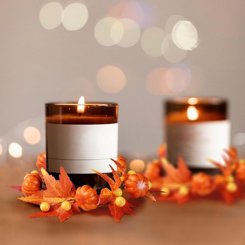 Fall Candle Rings by 6Pcs | Artificial Pumpkin & Maple Leaf Wreaths for Autumn Decor | 3.1" ID / 7" OD