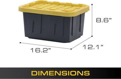 Heavy Duty Storage Bins by BLACK & YELLOW - 5-Gallon Stackable Plastic Bins with Lids | Weather-Resistant, 4-Pack