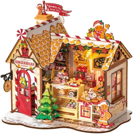ROBOTIME Miniature House Kit - DIY Tiny Gingerbread Dollhouse for Family Gifts | Perfect for Halloween & Christmas