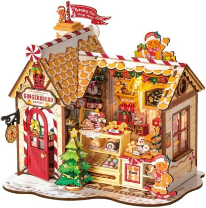 ROBOTIME Miniature House Kit - DIY Tiny Gingerbread Dollhouse for Family Gifts | Perfect for Halloween & Christmas