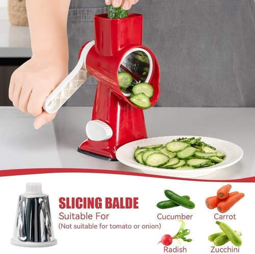 KEOUKE Rotary Cheese Grater - Hand Crank Shredder with 3 Stainless Steel Blades | Safe & Efficient Kitchen Tool