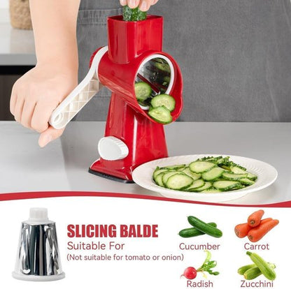 KEOUKE Rotary Cheese Grater - Hand Crank Shredder with 3 Stainless Steel Blades | Safe & Efficient Kitchen Tool