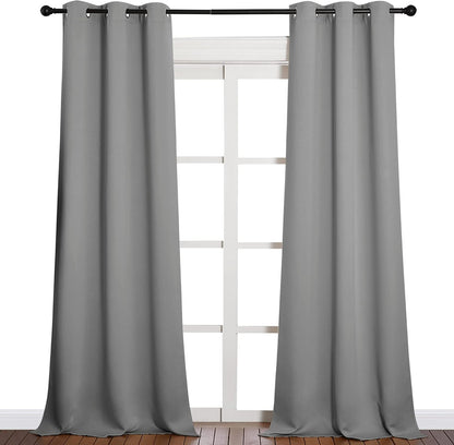 NICETOWN Thermal Insulated Blackout Curtains - Grommet Top Drapes for Hall | 2 Panels, W42 x L90 inches, Silver Grey