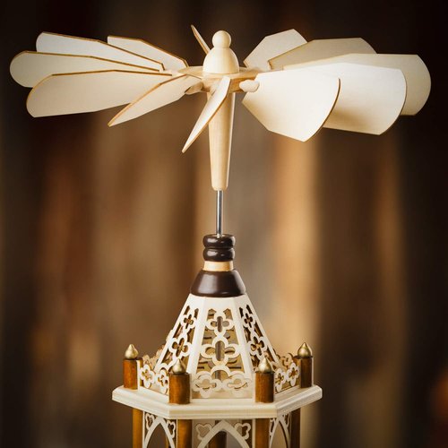 German Christmas Decoration Pyramid - 21-Inch Wood Nativity Scene Set - 3-Tier Carousel with Candle Holders