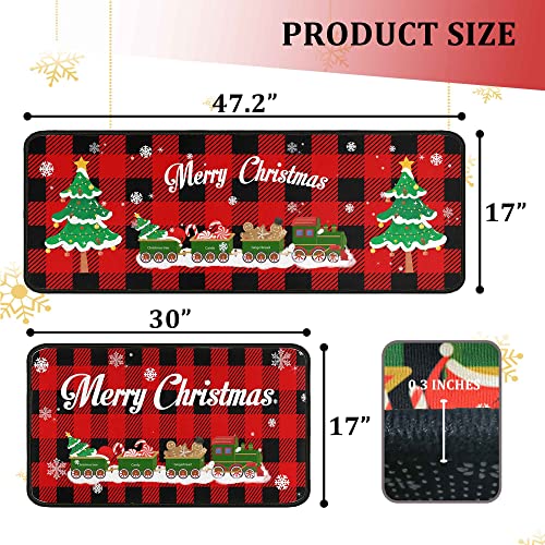 Christmas Kitchen Rugs and Mats Set 2 Pieces - Red Black Buffalo Check Plaid Variation 3