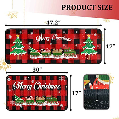 Christmas Kitchen Rugs and Mats Set 2 Pieces - Red Black Buffalo Check Plaid Variation 3