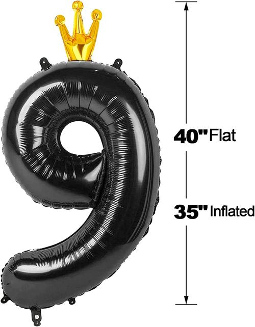 Black 9 Balloon - 40 Inch Giant Number Balloon for 9th, 19th, 29th & 90th Birthday Celebrations
