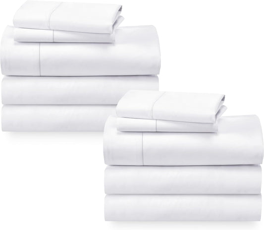 California Design Den Split King Sheet Sets - Soft 100% Cotton Sateen - Extra Soft & Cooling - Bright White (2-Pack)