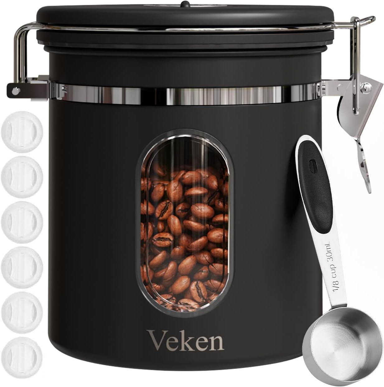 Veken French Press 34oz - Dark Pewter Coffee Maker with 16oz Black Canister for Fresh Brews