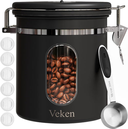 Veken French Press 34oz - Dark Pewter Coffee Maker with 16oz Black Canister for Fresh Brews