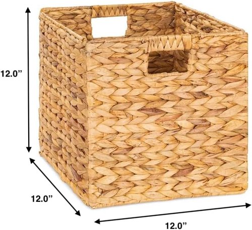 M4DECOR Storage Cube - Woven Water Hyacinth Baskets for Organizing | 12x12in, Set of 4