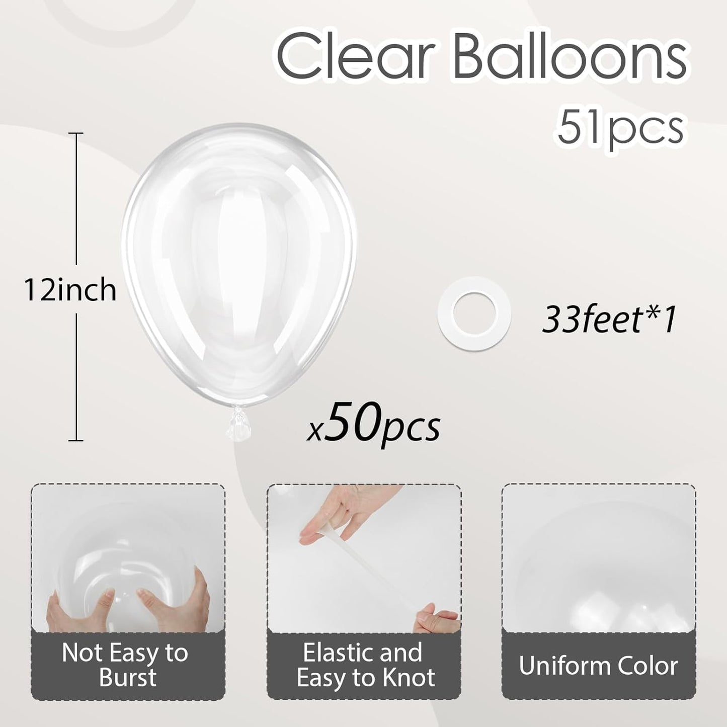 Skiennix Clear Balloons - 12 Inch Transparent Latex Balloons | 50 Pack for Baby Showers & Parties