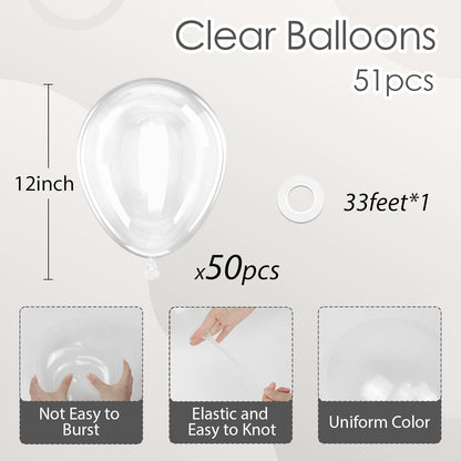 Skiennix Clear Balloons - 12 Inch Transparent Latex Balloons | 50 Pack for Baby Showers & Parties