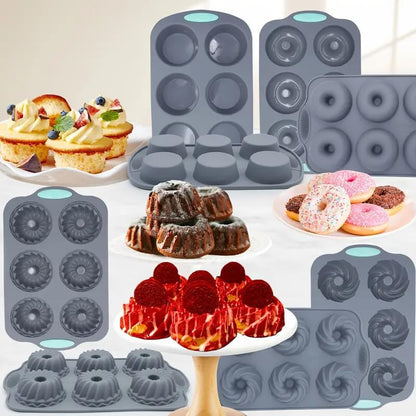 Tongjude Silicone Donut Pans - 8-Piece Nonstick Baking Set | Heat Resistant & Dishwasher Safe, Grey