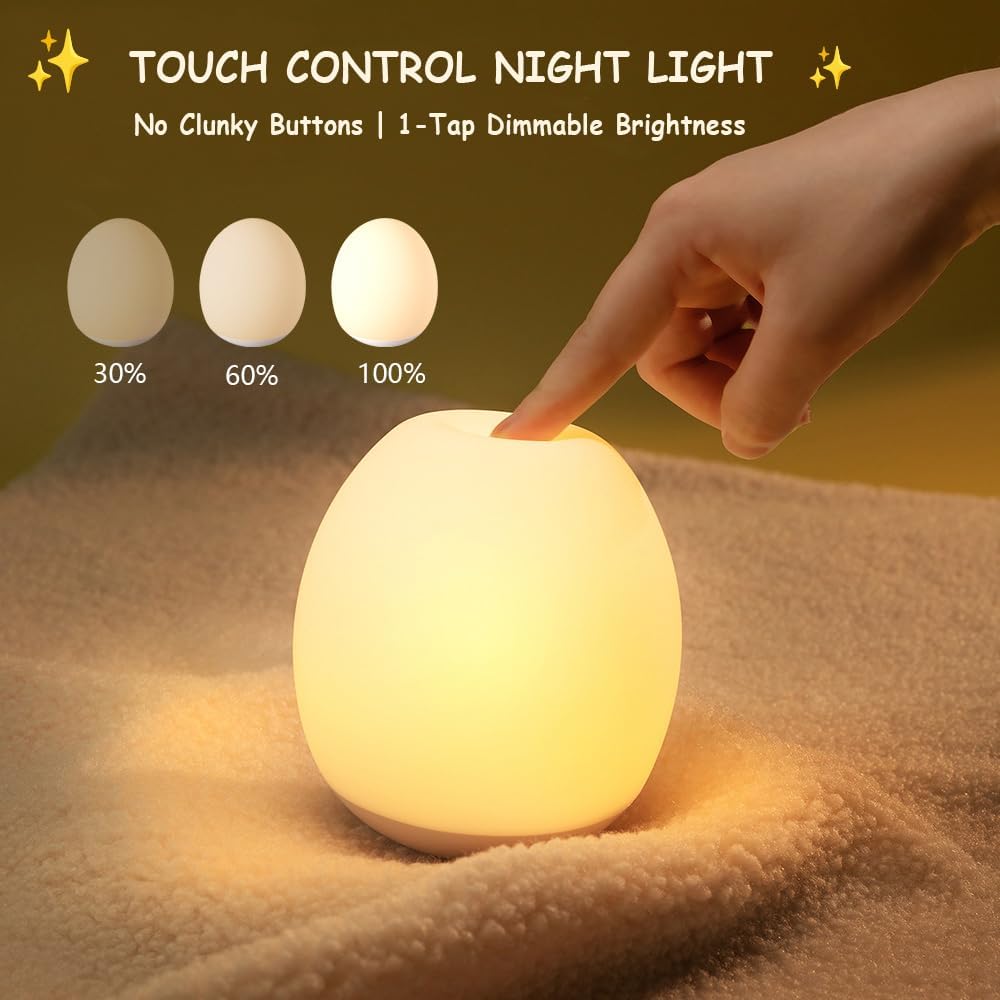 Skiennix Egg Night Light - 7 Color Changing Portable Lamp with 30-Minute Timer | Custom Hand-Painted Design for Kids' Nursery