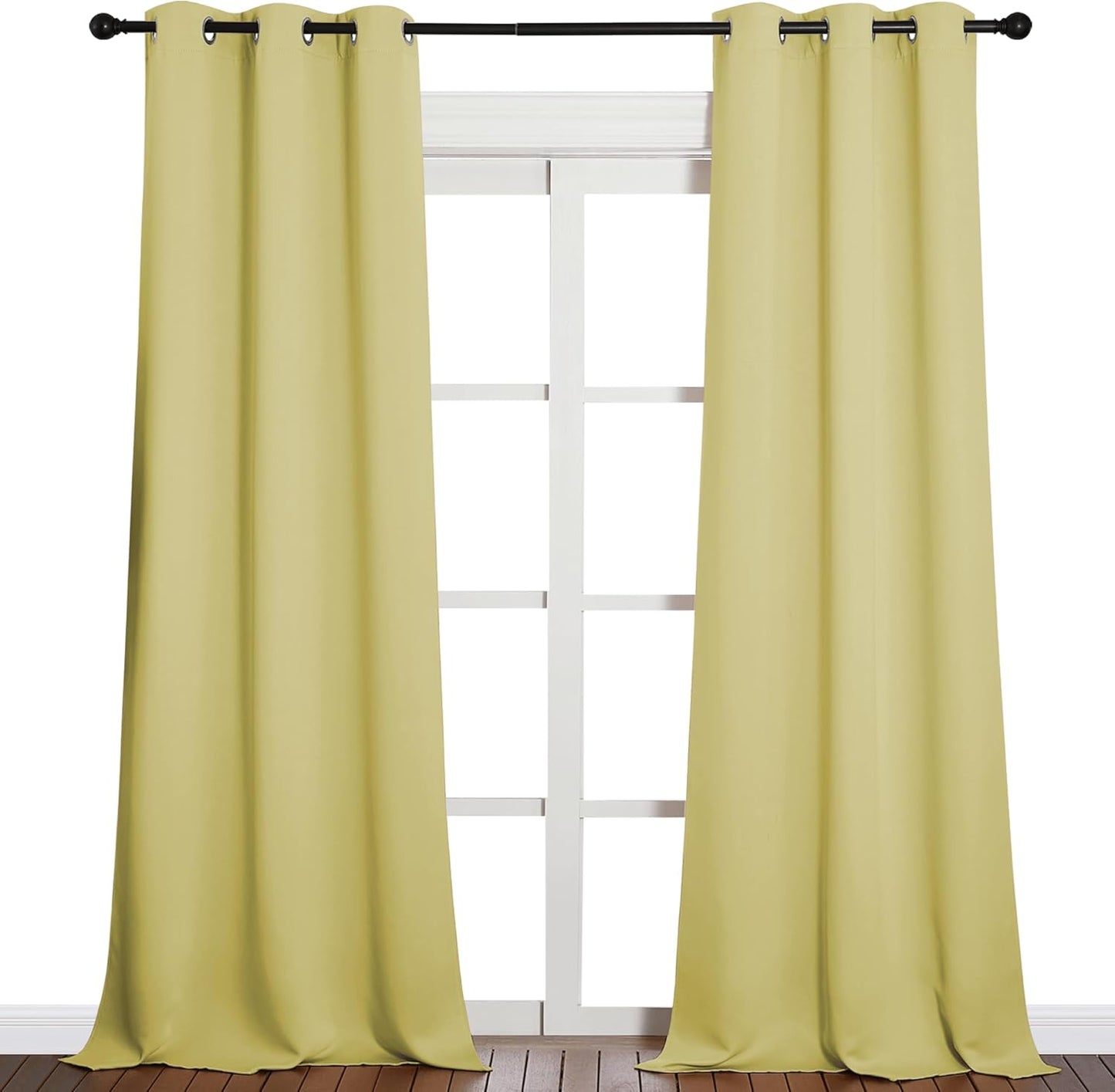 NICETOWN Blackout Curtains for Patio Glass Doors - Privacy Panel Drapes, Pale Yellow, 42" x 90" (1 Pair)