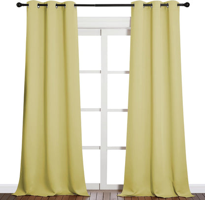 NICETOWN Blackout Curtains for Patio Glass Doors - Privacy Panel Drapes, Pale Yellow, 42" x 90" (1 Pair)